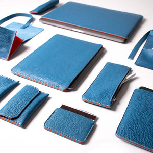 Leather iPad Air 13" Sleeve -  Turquoise Blue and Orange