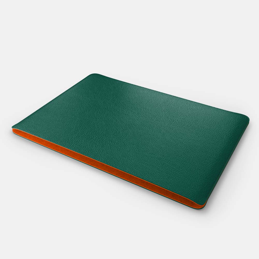 Luxury Leather Macbook Pro 14" Sleeve - Avocado Green and Orange - RYAN London