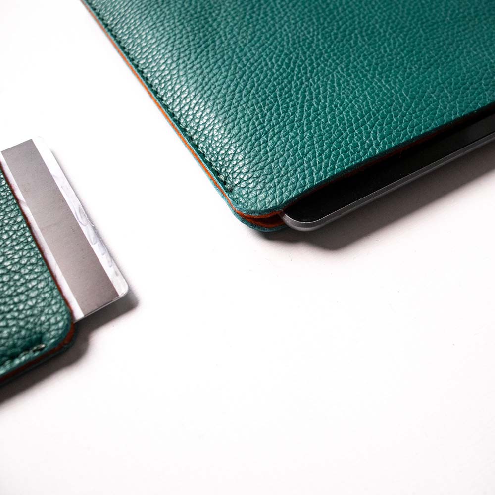 Leather iPad Sleeve - Avocado Green and Orange - RYAN London