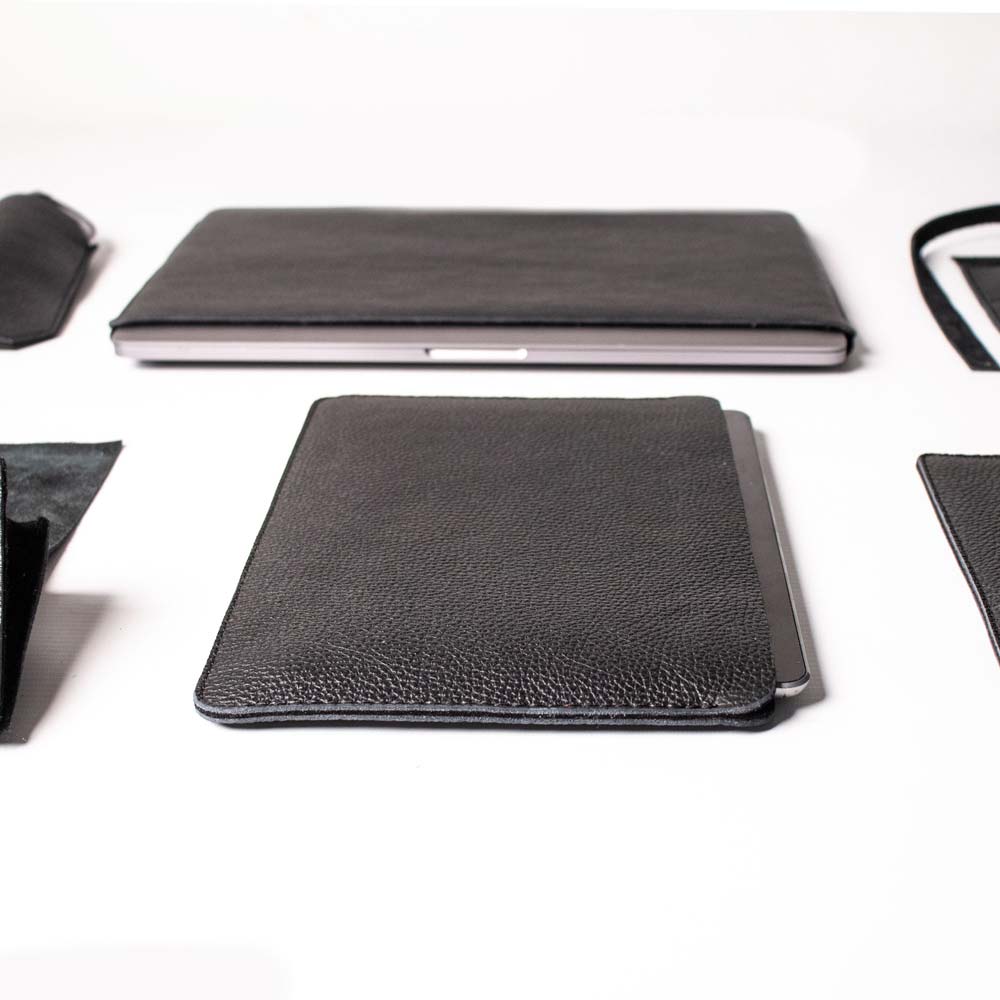 Luxury Leather Macbook Air 13" Sleeve - Black and Black - RYAN London