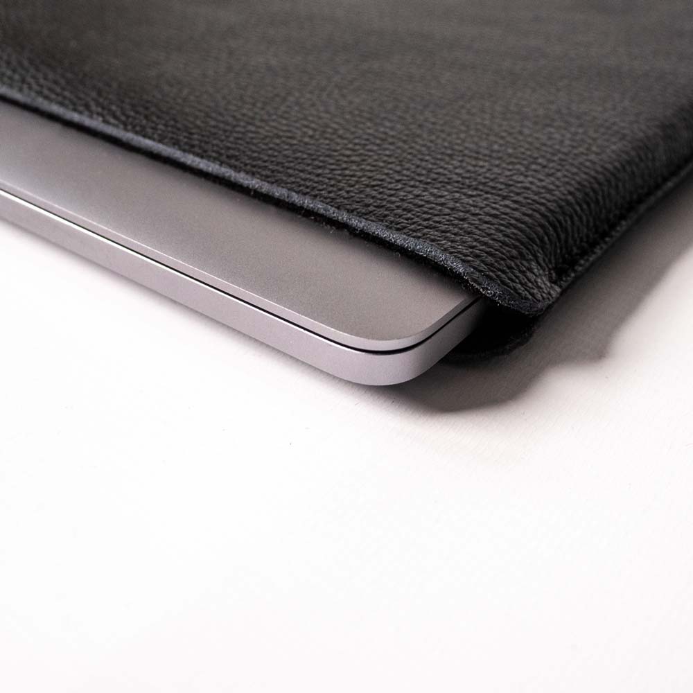 Luxury Leather Macbook Pro 13" Sleeve - Black and Black - RYAN London