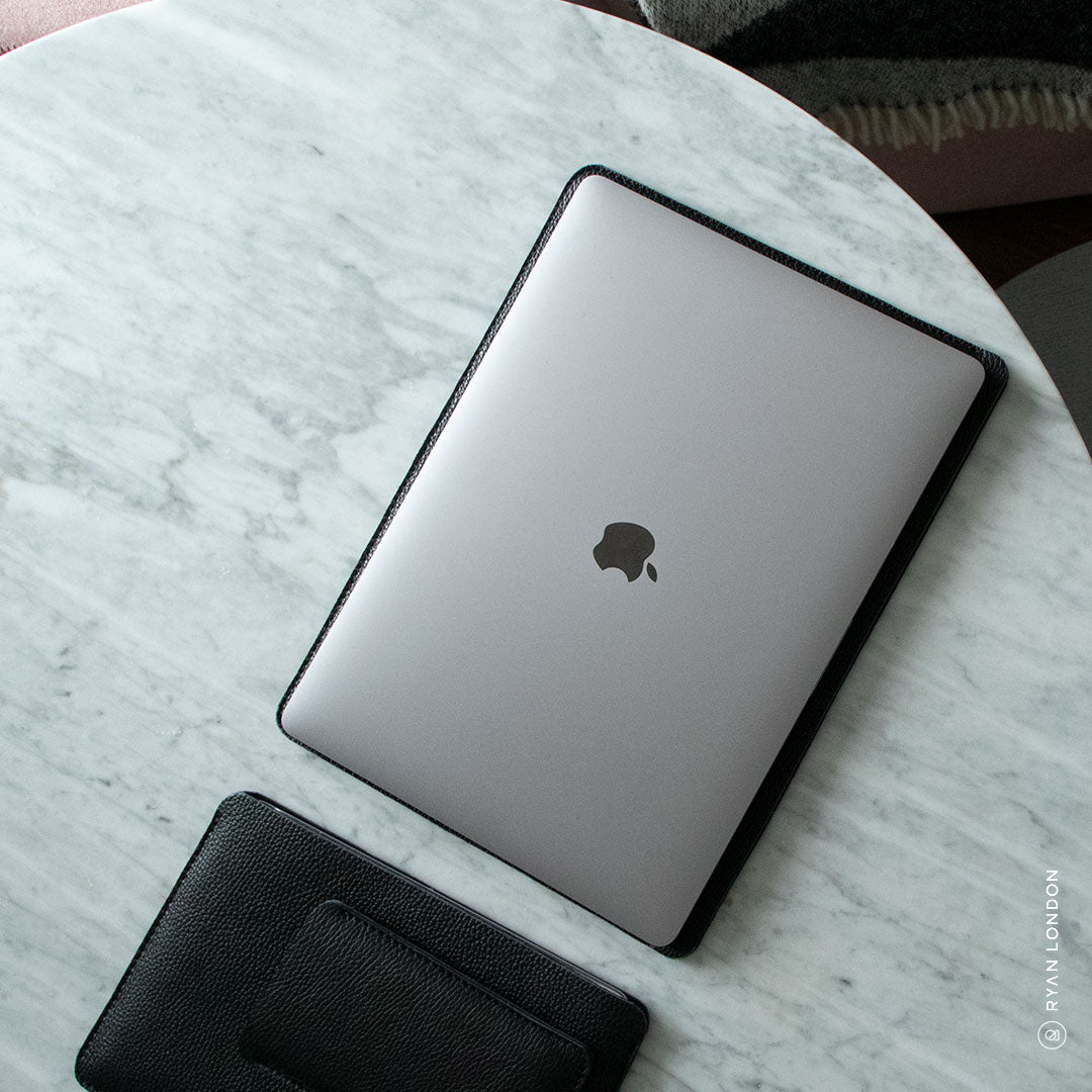 Luxury Leather Macbook Air 13" Sleeve - Black and Black - RYAN London