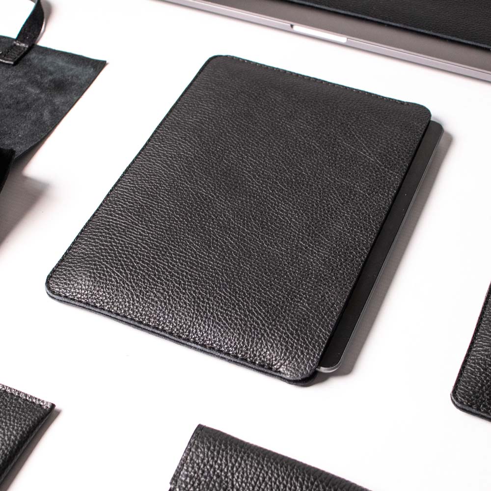 Leather iPad Pro 12.9 Sleeve - Black and Black - RYAN London