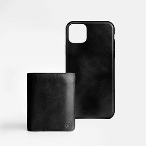 Leather iPhone 12 Shell Case - Black