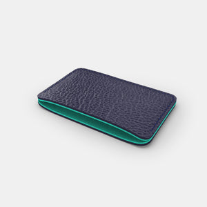 Leather Slim Cardholder - Navy Blue and Mint