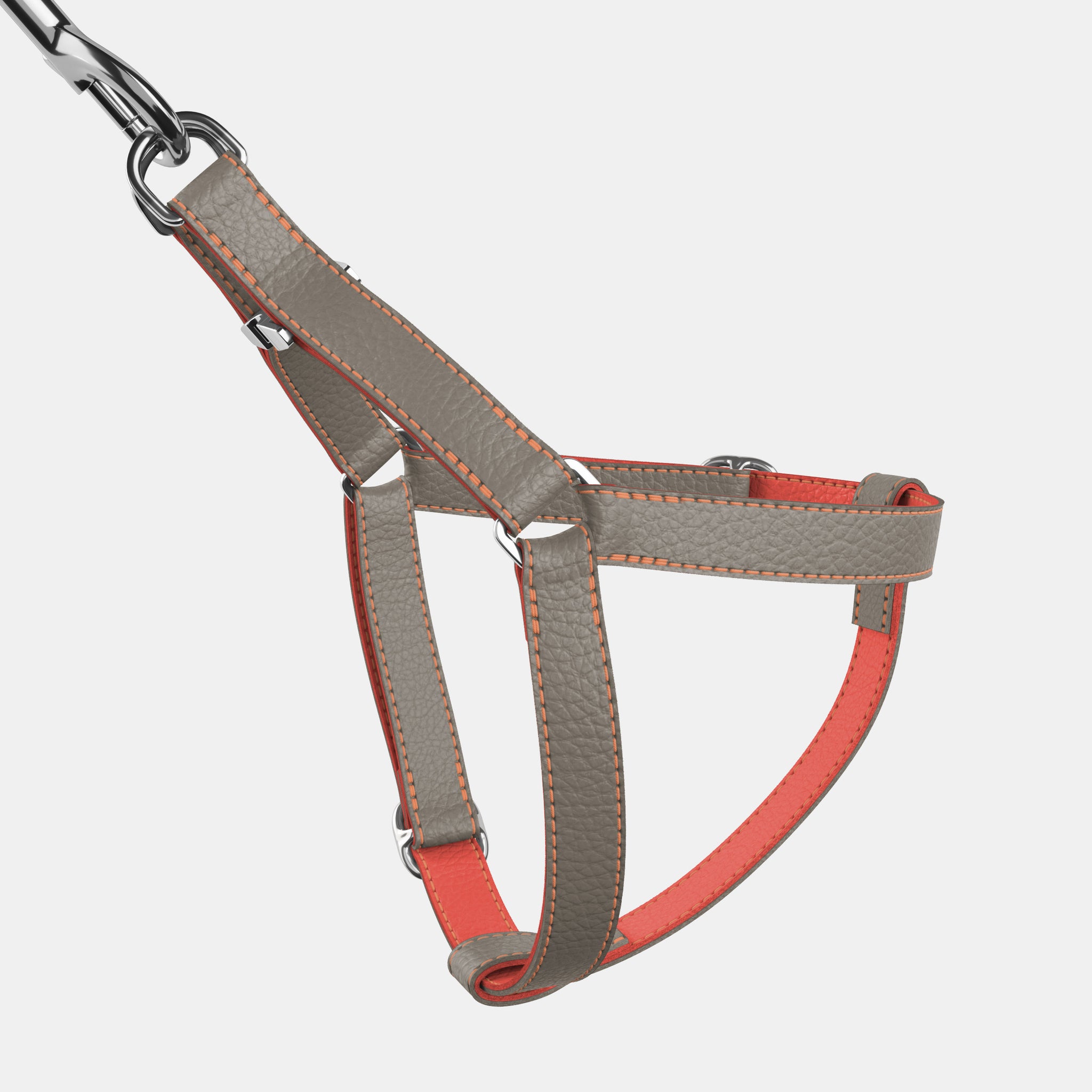 Leather Dog Collar - Grey and Coral - RYAN London