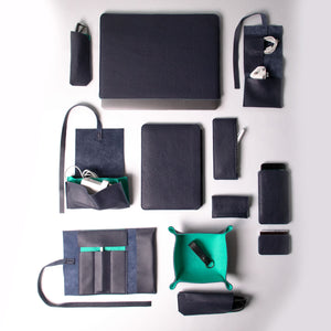 Leather Roll - Navy and Mint