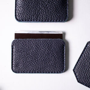 Leather Slim Cardholder - Navy Blue and Mint