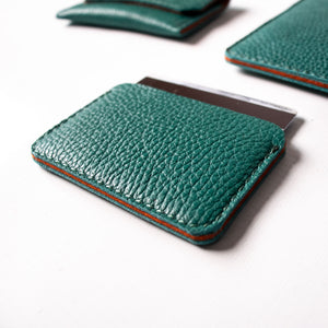 Leather Slim Cardholder - Avocado Green and Orange
