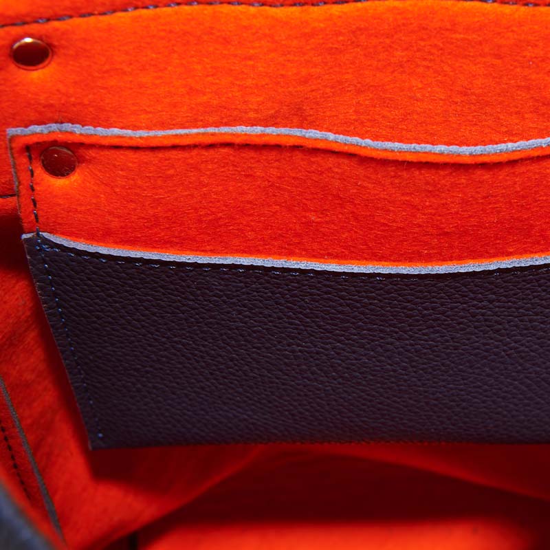 Italian Leather and Wool Felt Backpack - Navy Blue and Orange - RYAN London