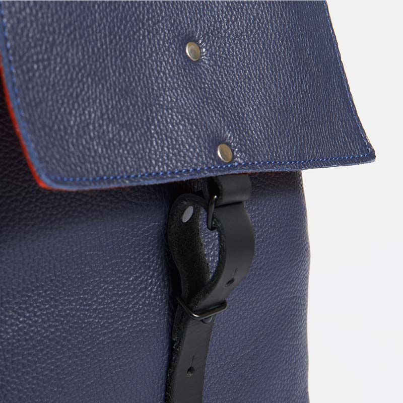 Italian Leather and Wool Felt Backpack - Navy Blue and Orange - RYAN London