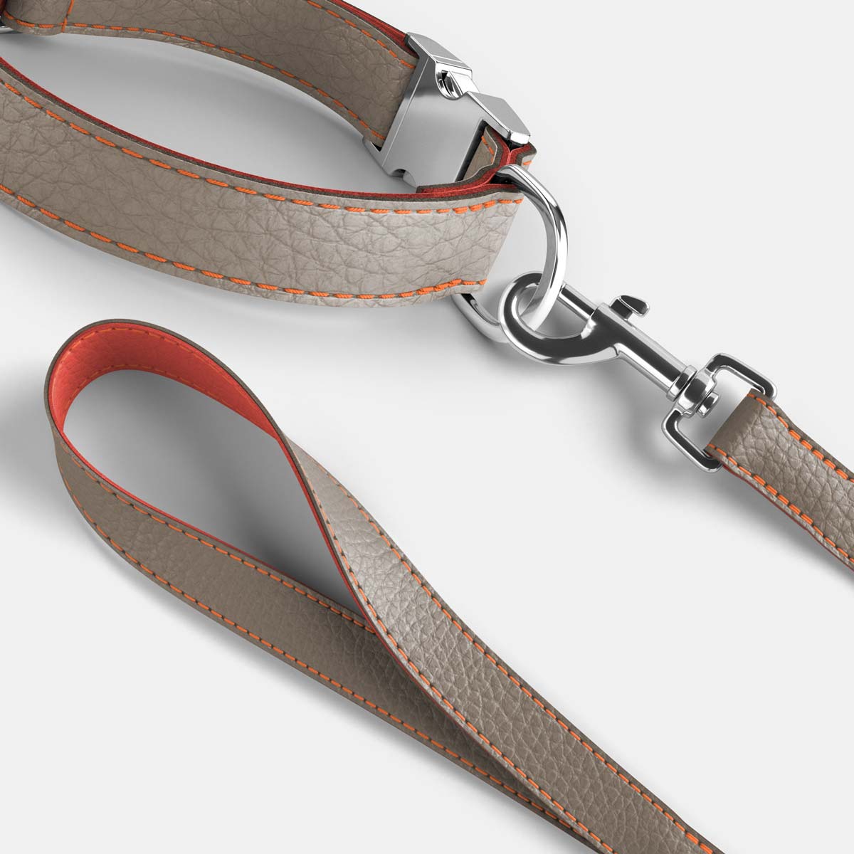 Leather Dog Collar - Grey and Coral - RYAN London