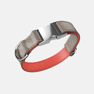 Leather Dog Collar - Grey and Coral