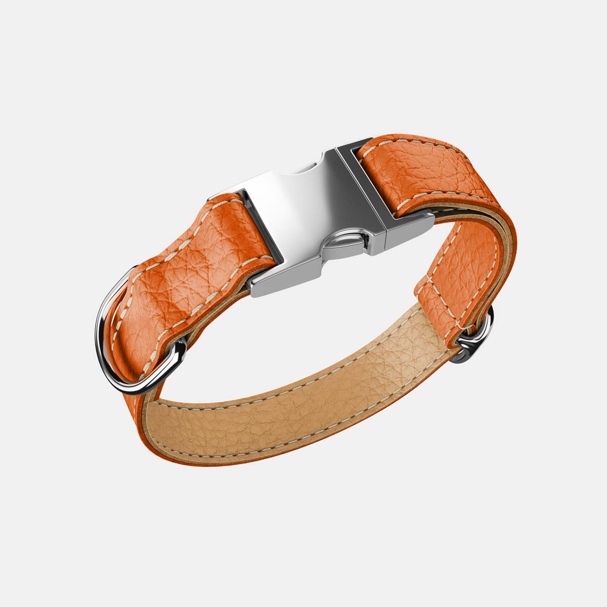 Leather Dog Collar - Orange and Beige - RYAN London