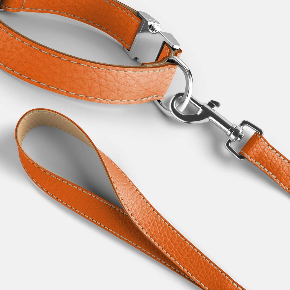 Leather Dog Collar - Orange and Beige - RYAN London