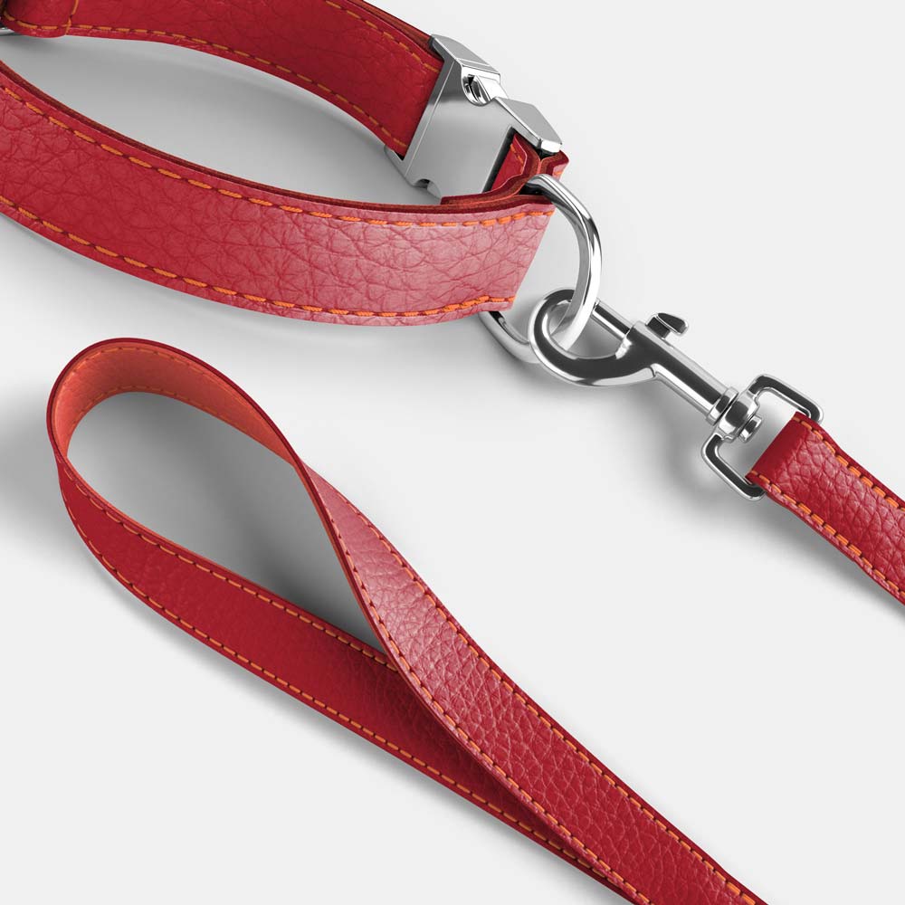 Leather Dog Collar - Red and Coral - RYAN London