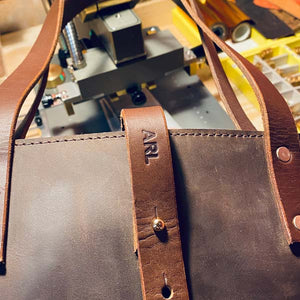 Leather Tote Bag with Zip - Dark Brown