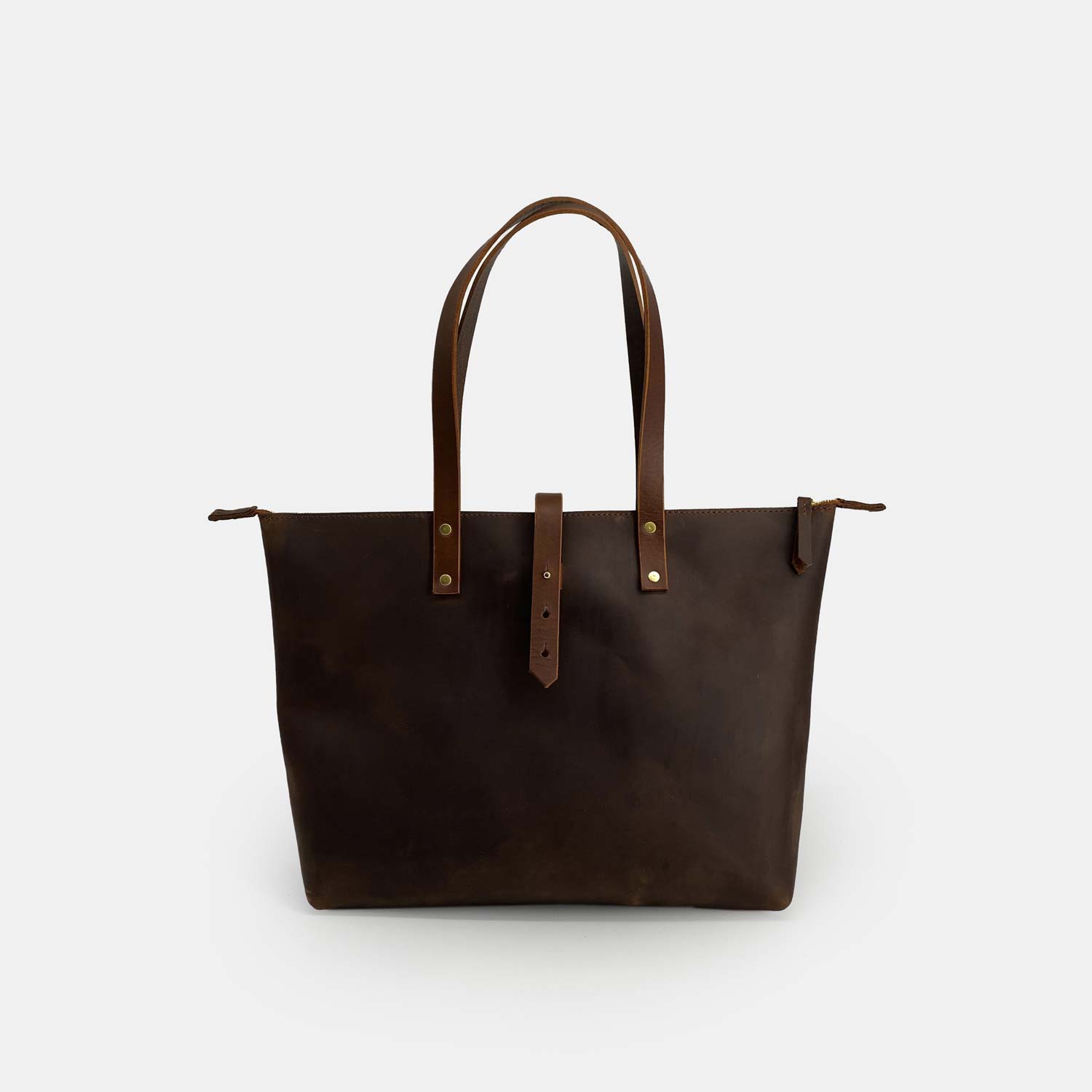 Leather Tote Bag with Zip - Dark Brown - RYAN London