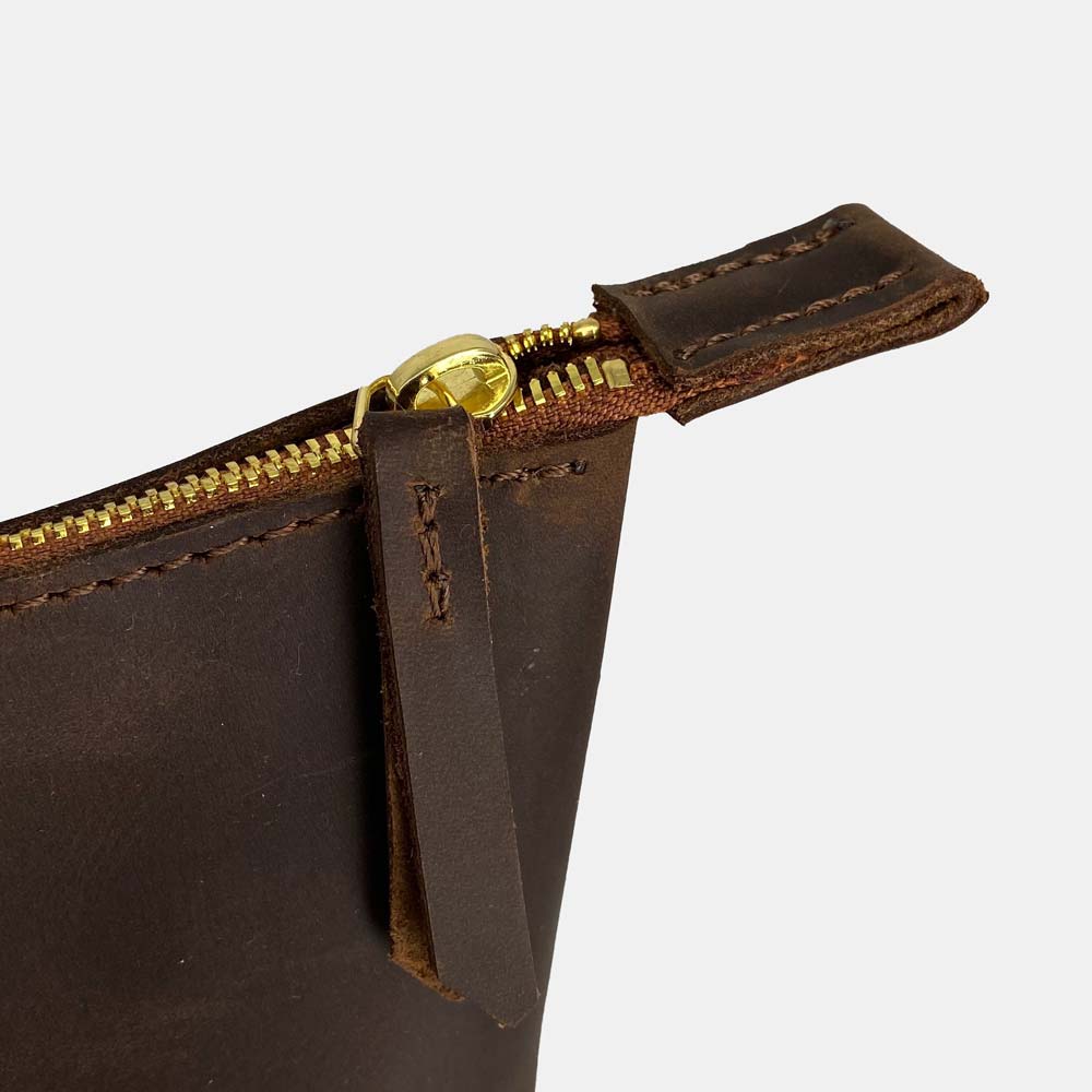 Leather Tote Bag with Zip - Dark Brown - RYAN London
