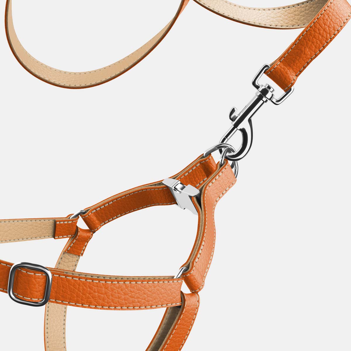 Leather Dog Harness - Orange and Beige - RYAN London