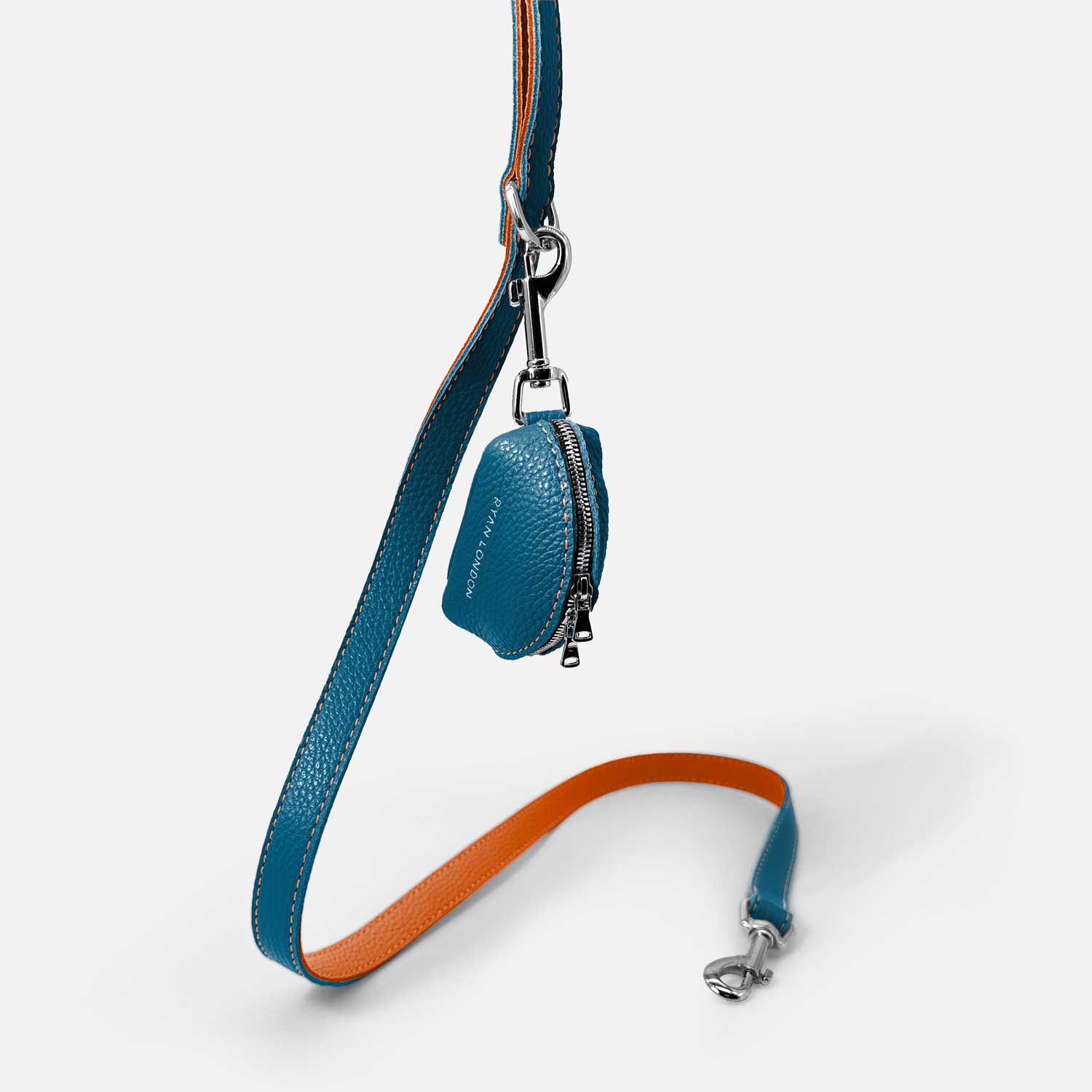 Leather Dog Poop Bag Holder - Blue