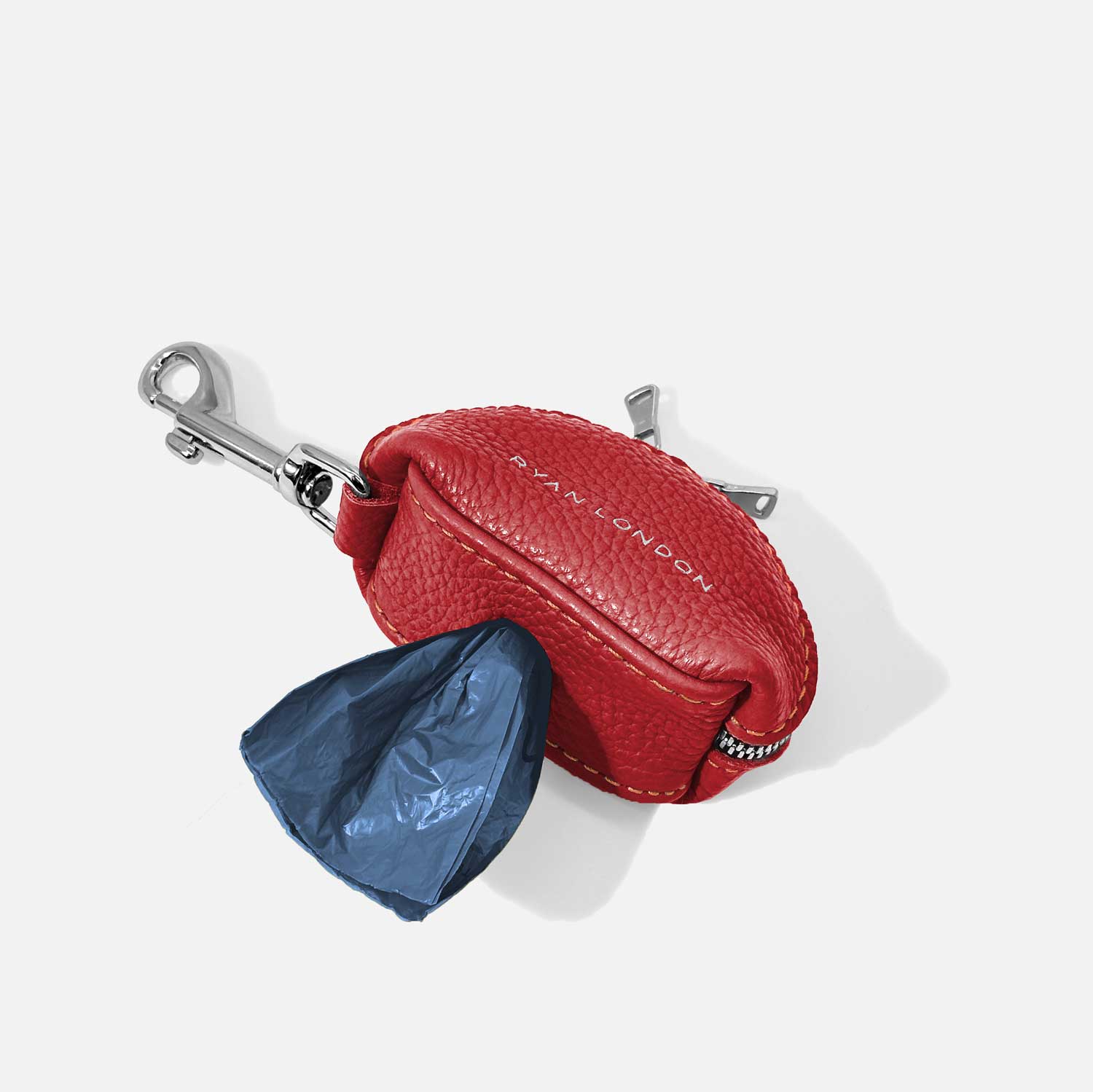 Leather Dog Poop Bag Holder - Red