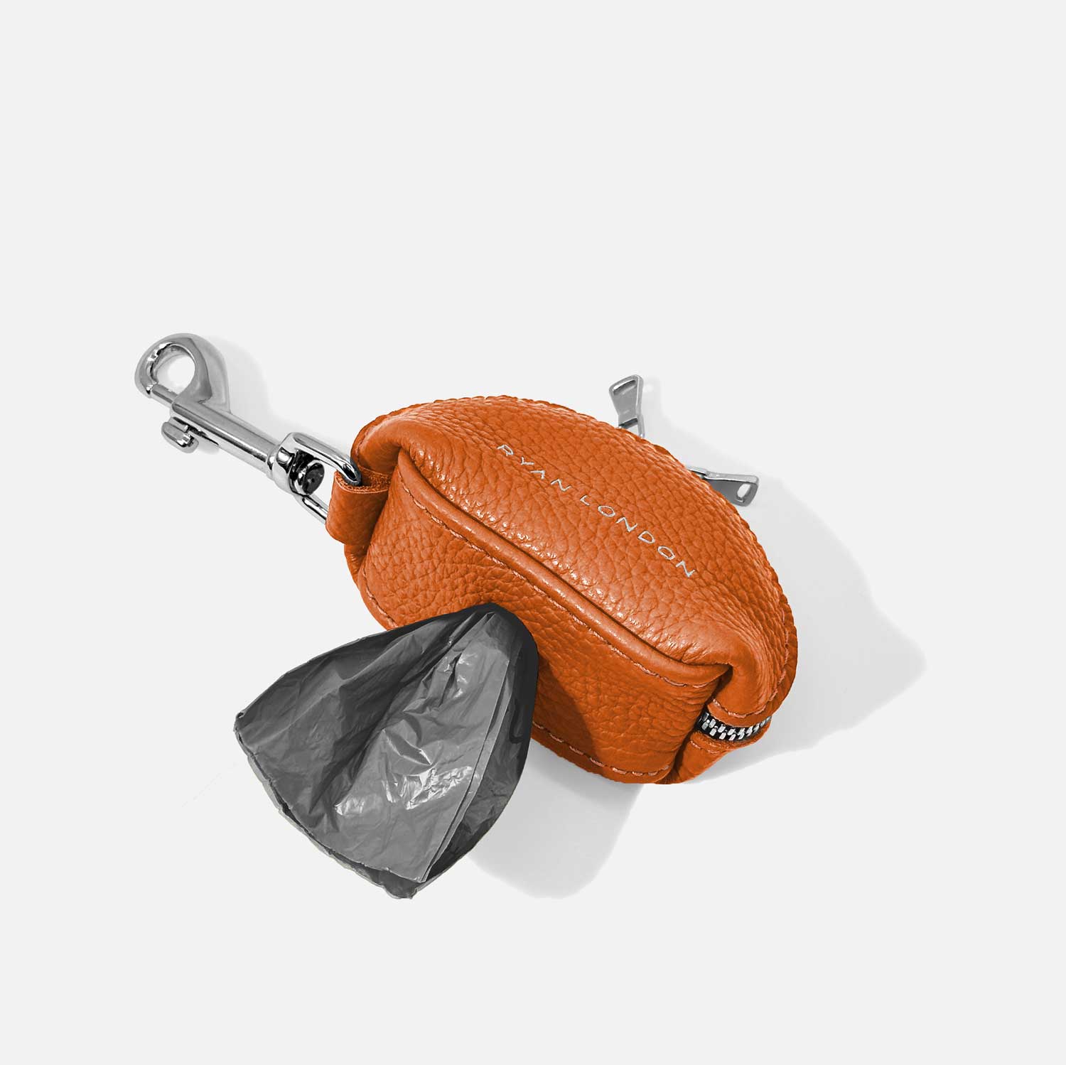 Leather Dog Poop Bag Holder - Pumpkin Orange