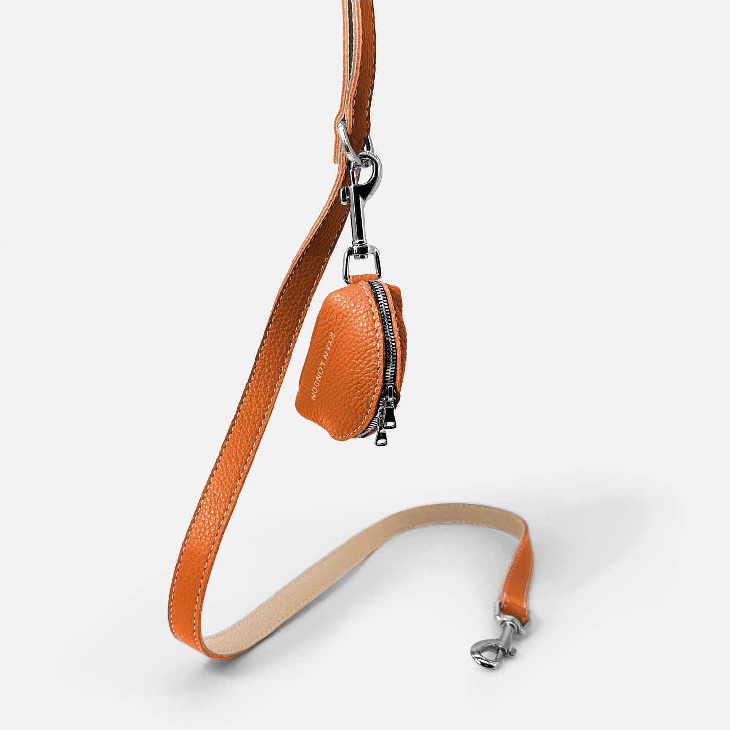 Leather Dog Poop Bag Holder - Pumpkin Orange