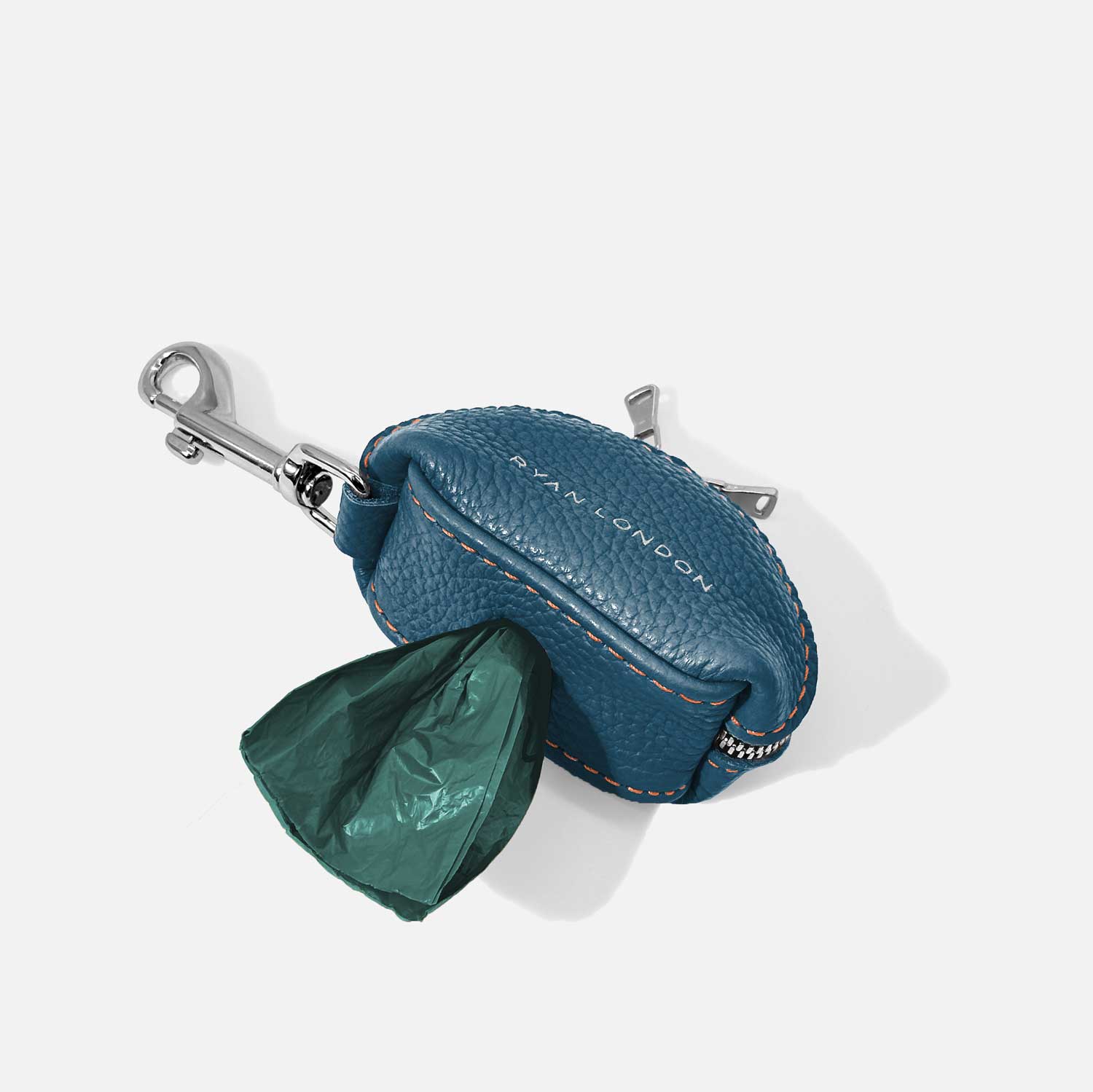 Leather Dog Poop Bag Holder - Blue