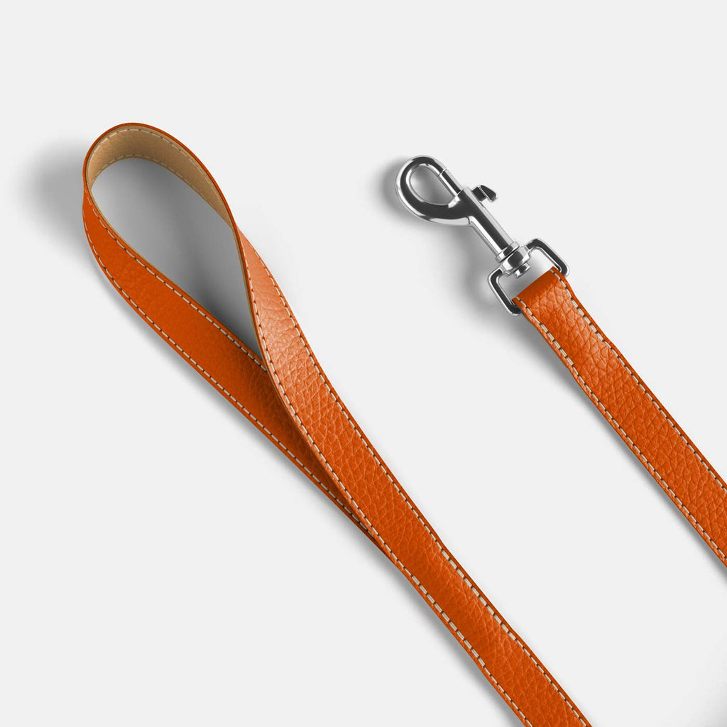 Leather Dog Lead - Orange and Beige - RYAN London