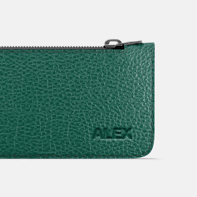 Leather Pencil Case - Avocado Green and Orange - RYAN London