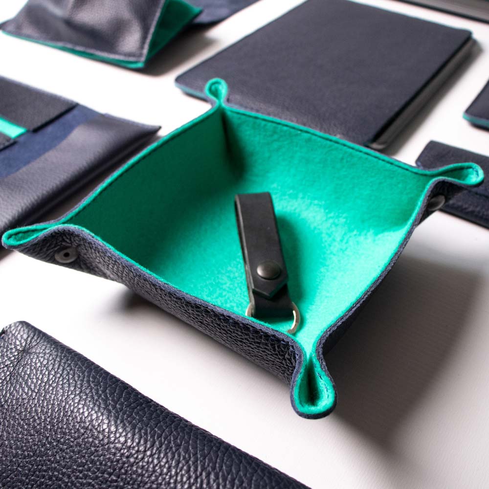 Leather Catch-all Tray - Navy Blue and Mint - RYAN London