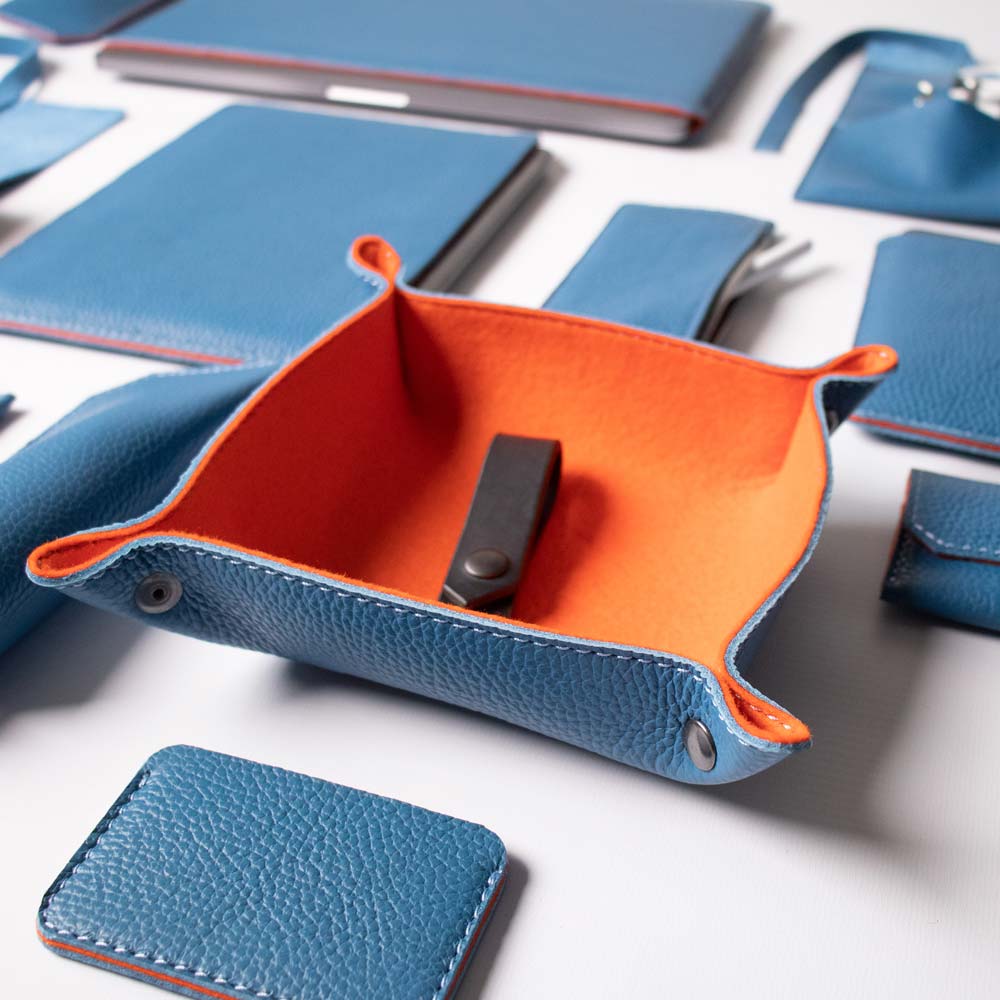 Leather Catch-all Tray - Turquoise Blue and Orange - RYAN London