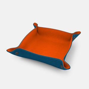 Leather Catch-all Tray - Turquoise Blue and Orange