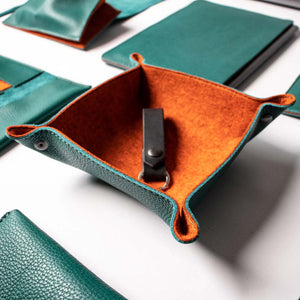 Leather Catch-all Tray - Avocado Green and Orange
