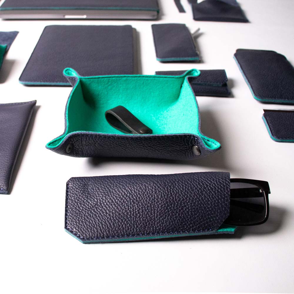 Leather Catch-all Tray - Navy Blue and Mint - RYAN London