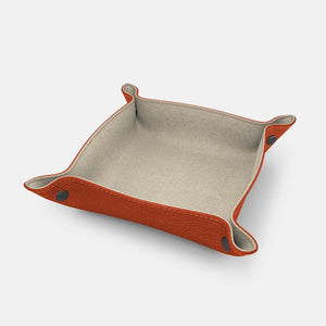 Leather Catch-all Tray - Orange and Beige