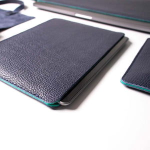 Luxury Leather Macbook Pro 14" Sleeve - Navy Blue and Mint