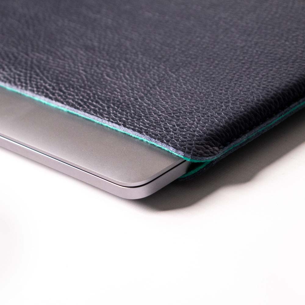 Luxury Leather Macbook Air 13" Sleeve - Navy Blue and Mint - RYAN London