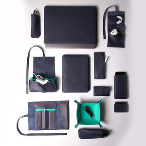 Leather iPad Sleeve - Navy Blue and Mint