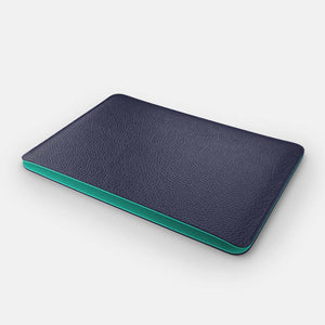 Leather iPad Sleeve - Navy Blue and Mint