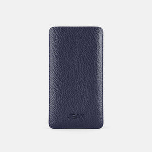 Leather iPhone 14 Pro Sleeve - Navy Blue and Mint