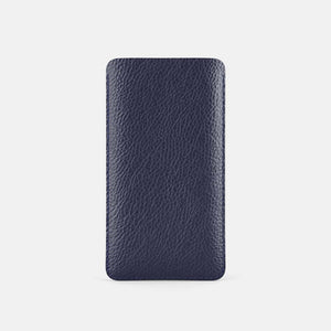 Leather iPhone 14 Plus Sleeve - Navy Blue and Mint