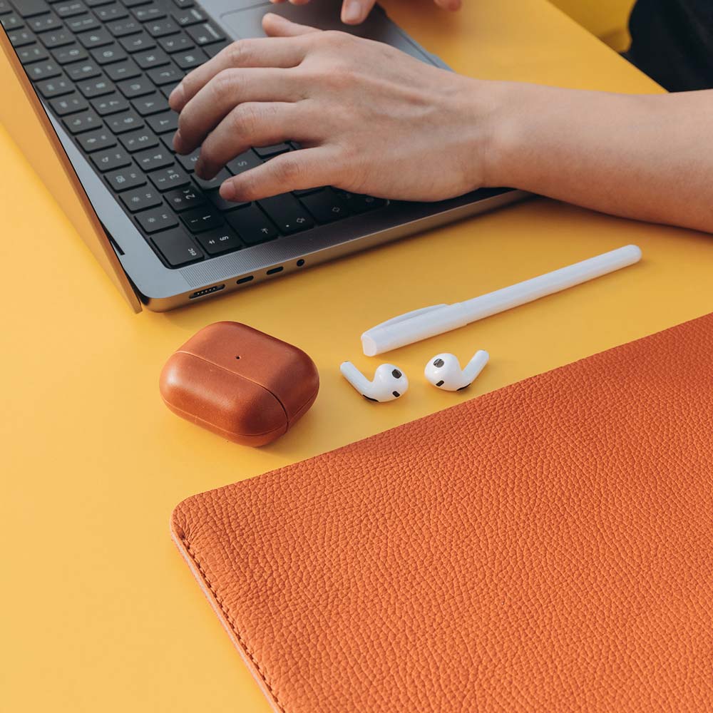 Luxury Leather Macbook Pro 14" Sleeve - Orange and Beige - RYAN London