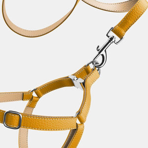 Leather Dog Harness - Yellow and Beige