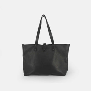 Soft Italian Leather Tote with Zip - Black