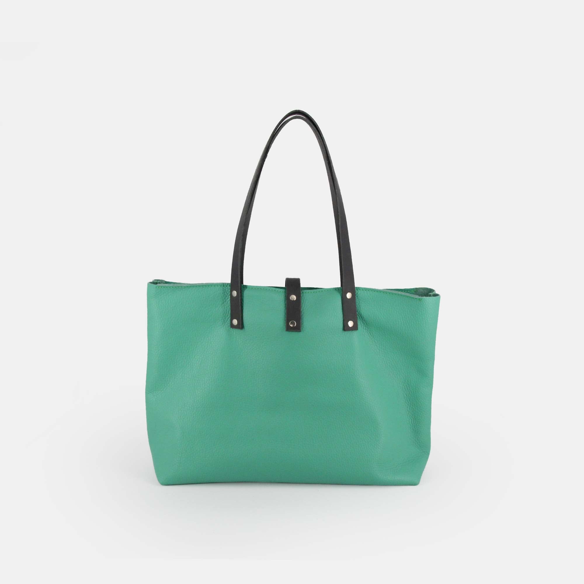 Soft Italian Leather Tote with Zip - Green - RYAN London