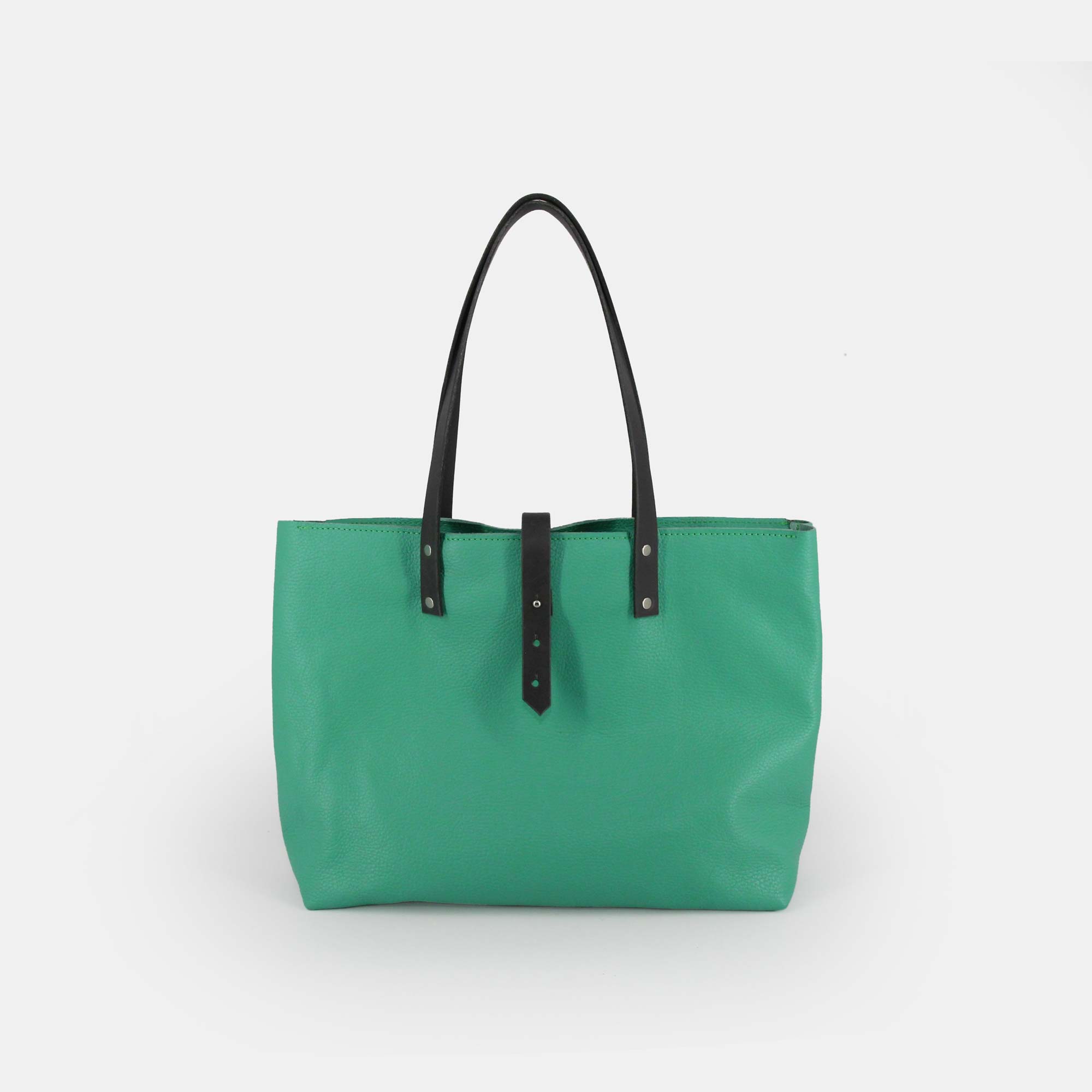 Soft Italian Leather Tote with Zip - Green - RYAN London