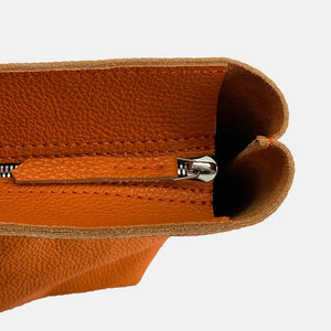 Soft Italian Leather Tote with zip - Orange