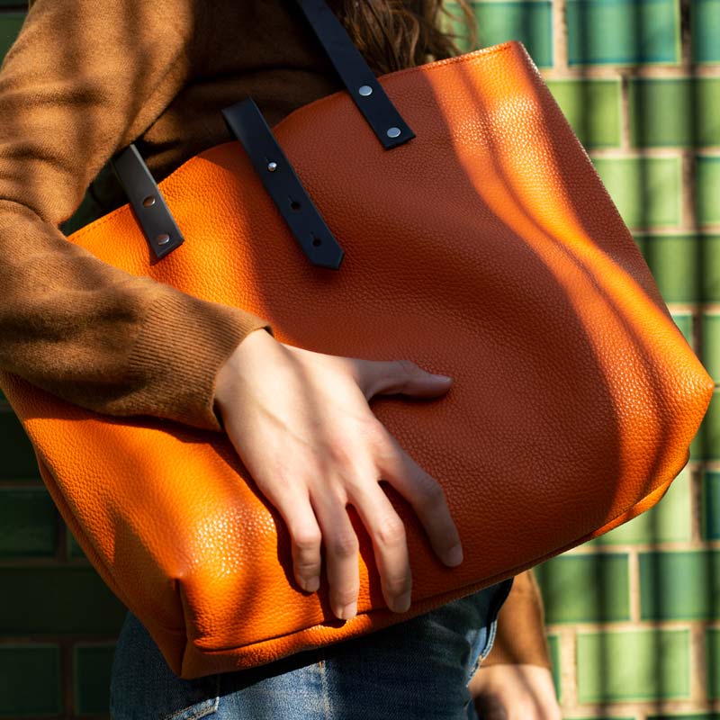 Soft Italian Leather Tote - Orange - RYAN London
